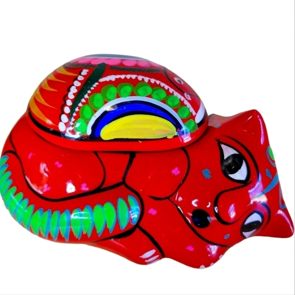 Mexican Pottery Cat with Bird Lid Trinket Box